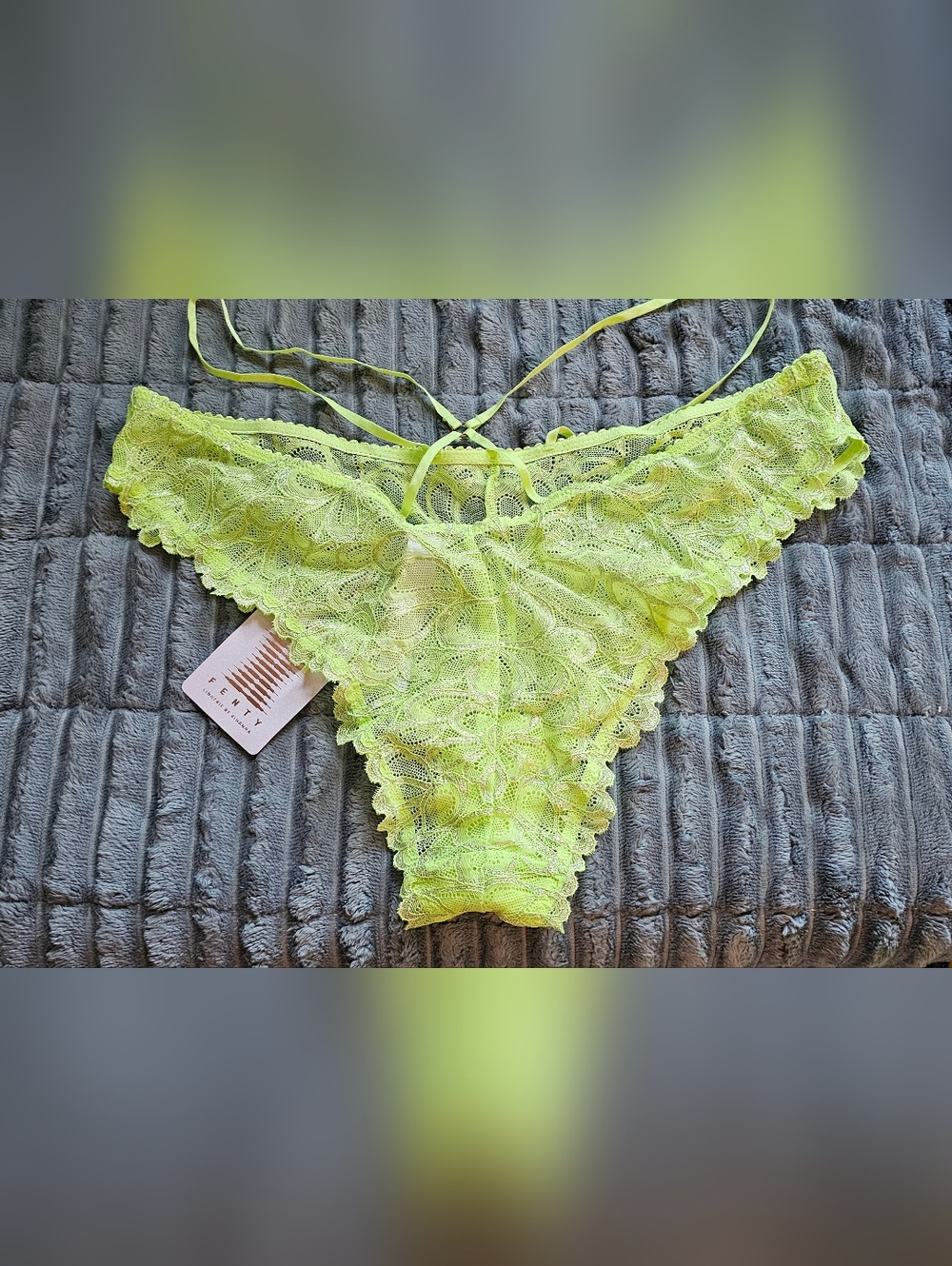 Savage X Fenty Neon Lace Strappy Brazillian Panty - Neon Green